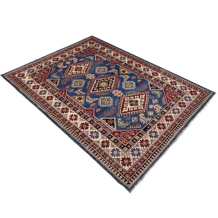 Blue Afghan Kazak Rug 4' 10" x 7' 3" Hand-Knotted | No. AL36111