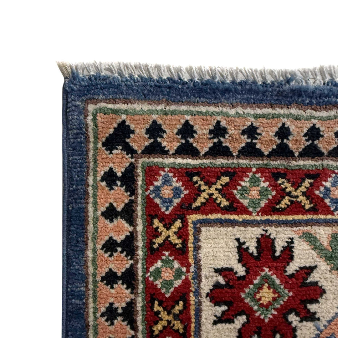 Blue Afghan Kazak Rug 4' 10" x 7' 3" Hand-Knotted | No. AL36111