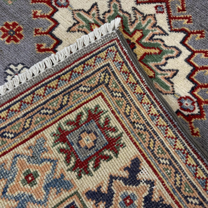 Blue Afghan Kazak Rug 3' 2" x 4' 5" Hand-Knotted | No. AL36132