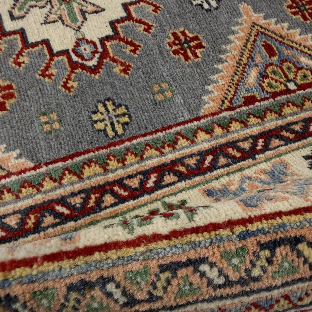 Blue Afghan Kazak Rug 3' 2" x 4' 5" Hand-Knotted | No. AL36132