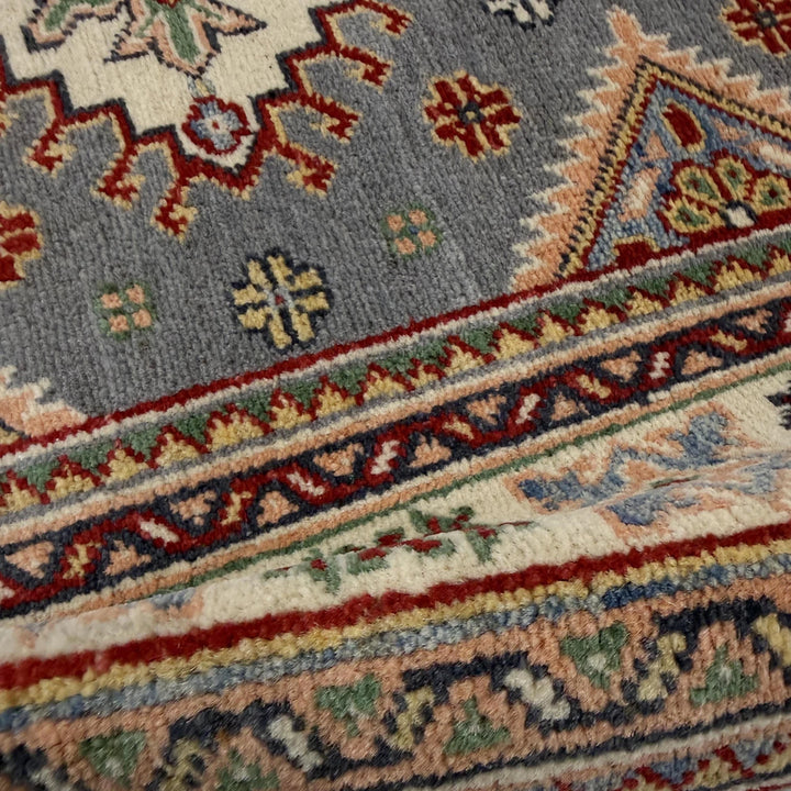 Blue Afghan Kazak Rug 3' 2" x 4' 5" Hand-Knotted | No. AL36132