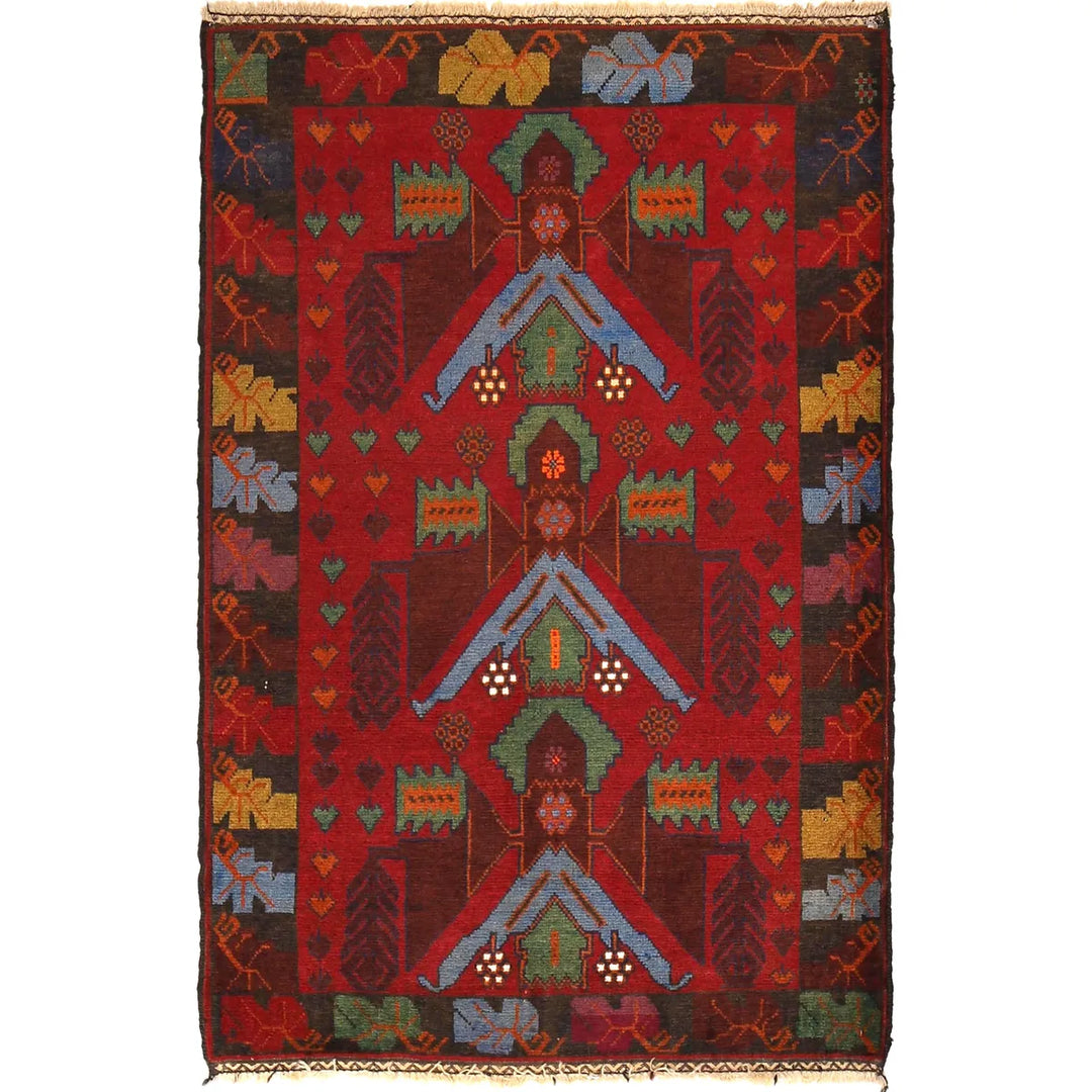 Afghan Baluchi Rug 3' 1" x 4' 6" Hand-Knotted | No. AL36138
