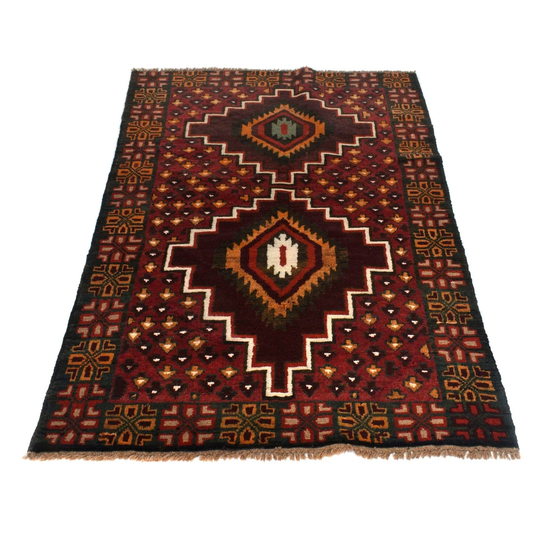 Afghan Baluchi Rug 3' 8" x 6' 1" Hand-Knotted | No. AL36151