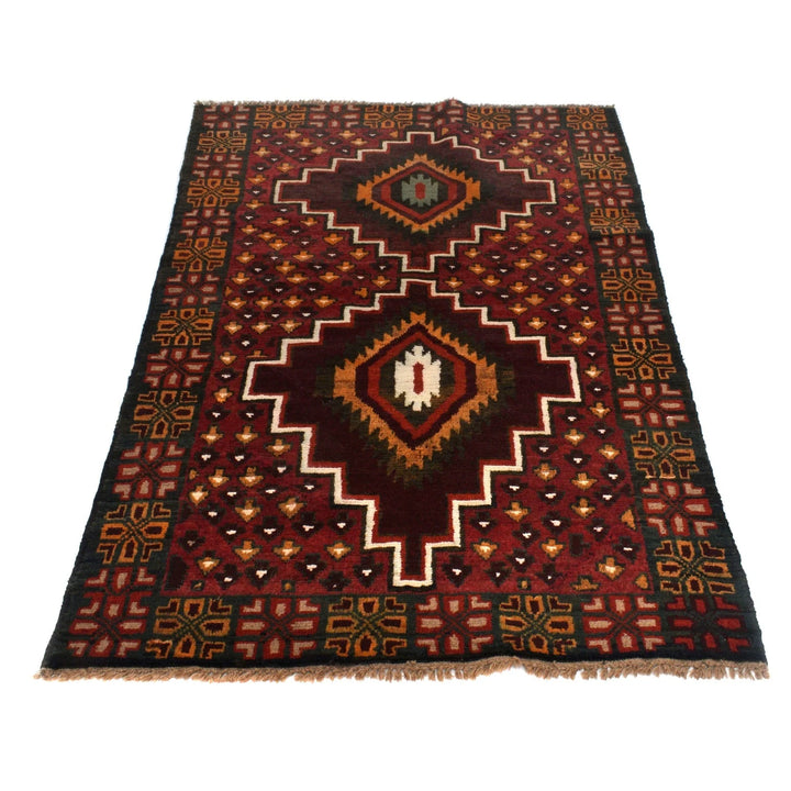 Afghan Baluchi Rug 3' 8" x 6' 1" Hand-Knotted | No. AL36151