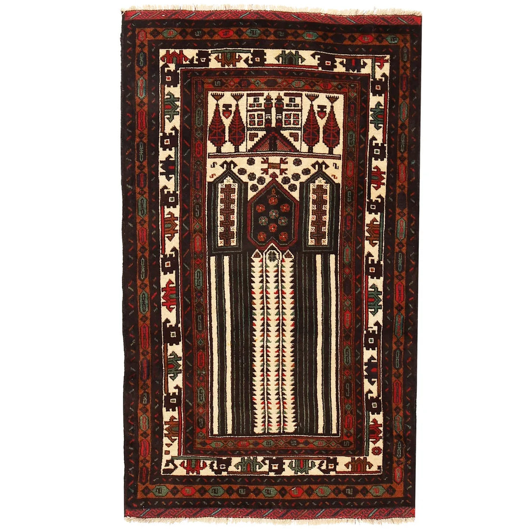 Beige Afghan Prayer Rug 2' 11" x 4' 11" Hand-Knotted | No. AL36177