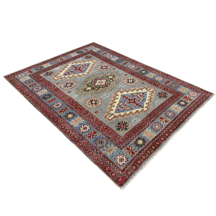Gray Afghan Kazak Rug 3' 3" x 4' 9" Hand-Knotted | No. AL36182