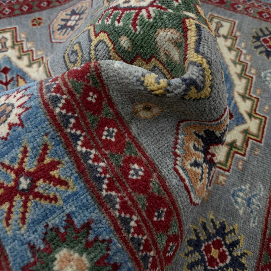 Gray Afghan Kazak Rug 3' 3" x 4' 9" Hand-Knotted | No. AL36182