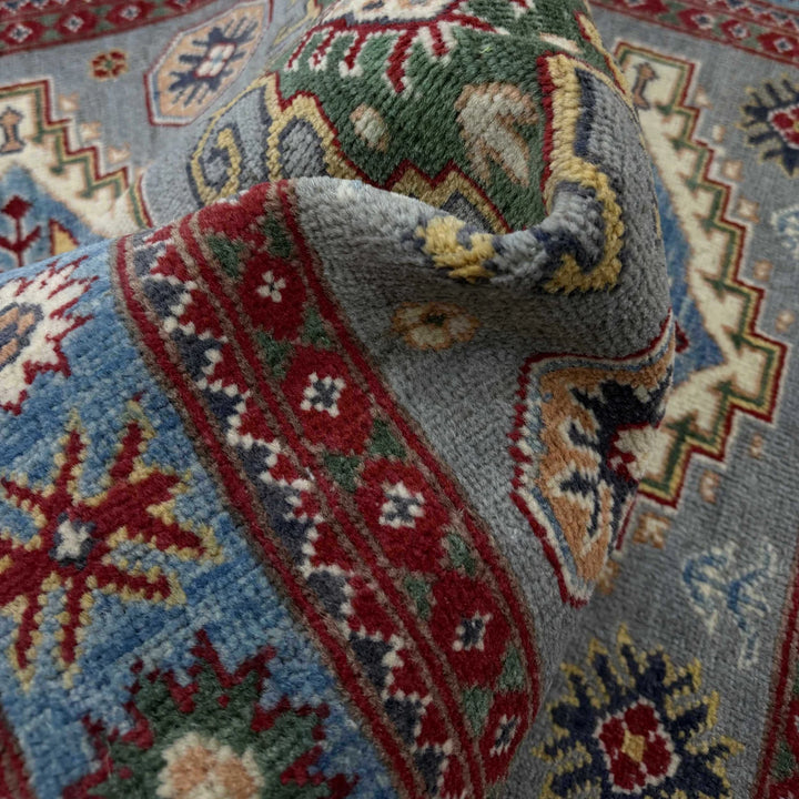 Gray Afghan Kazak Rug 3' 3" x 4' 9" Hand-Knotted | No. AL36182