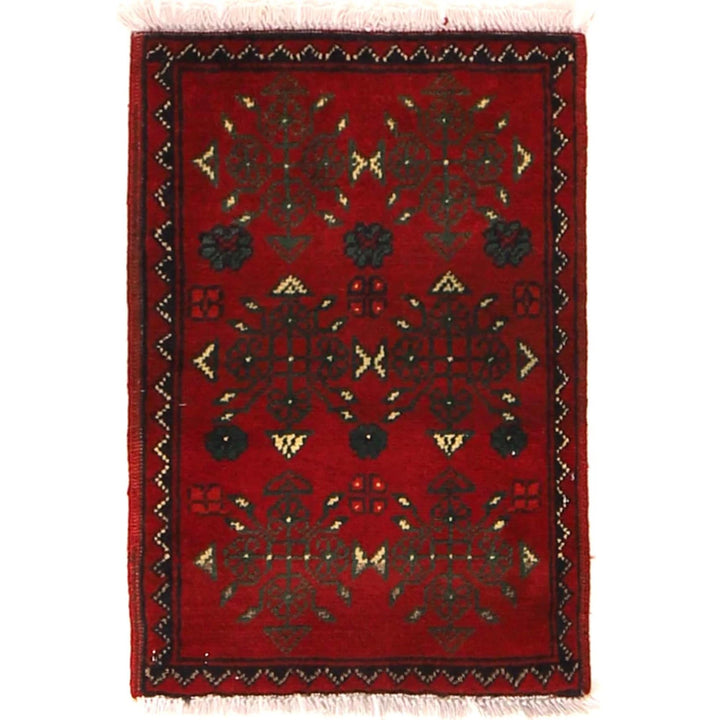 Red Afghan Oriental Doormat 1' 4" x 2' 0" Hand-Knotted | No. AL36261