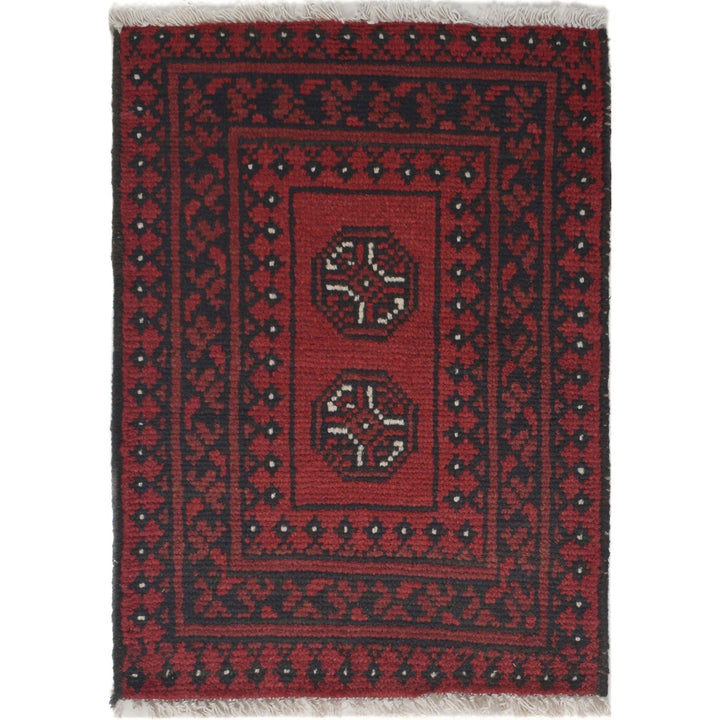 Red Afghan Oriental Rug 1' 7" x 2' 3" Hand-Knotted | No. AL36265