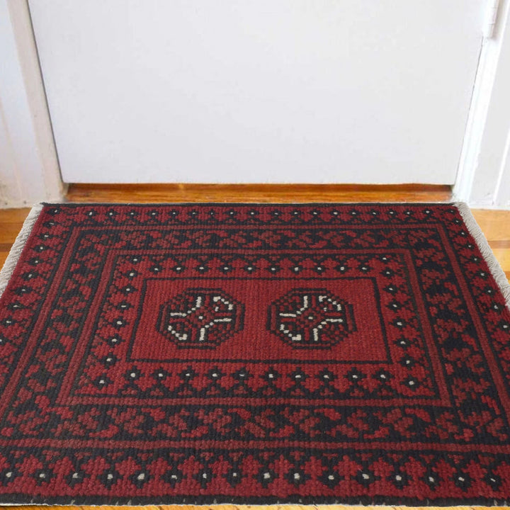 Red Afghan Oriental Rug 1' 7" x 2' 3" Hand-Knotted | No. AL36265