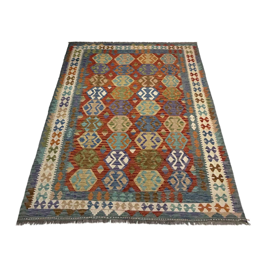 Afghan Vegetable Kilim Rug 5' 9" x 8' 2" Flat-Weave | No. AL363109