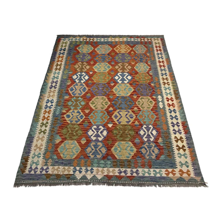 Afghan Vegetable Kilim Rug 5' 9" x 8' 2" Flat-Weave | No. AL363109