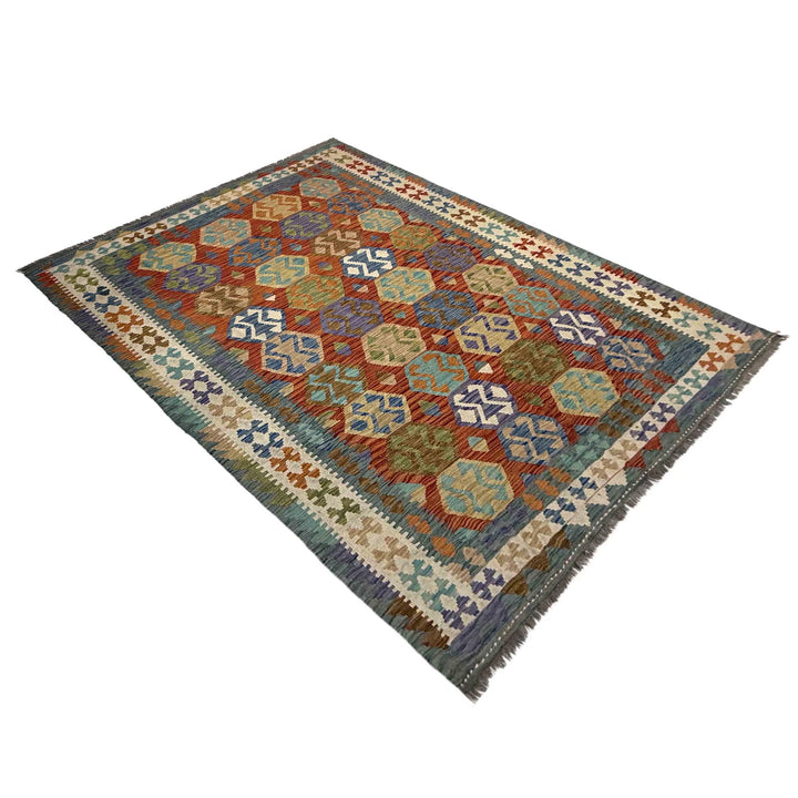 Afghan Vegetable Kilim Rug 5' 9" x 8' 2" Flat-Weave | No. AL363109