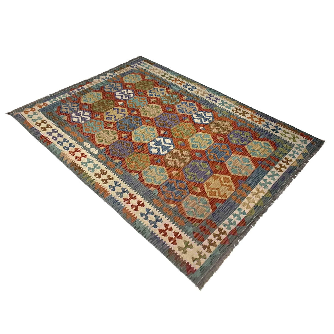 Afghan Vegetable Kilim Rug 5' 9" x 8' 2" Flat-Weave | No. AL363109