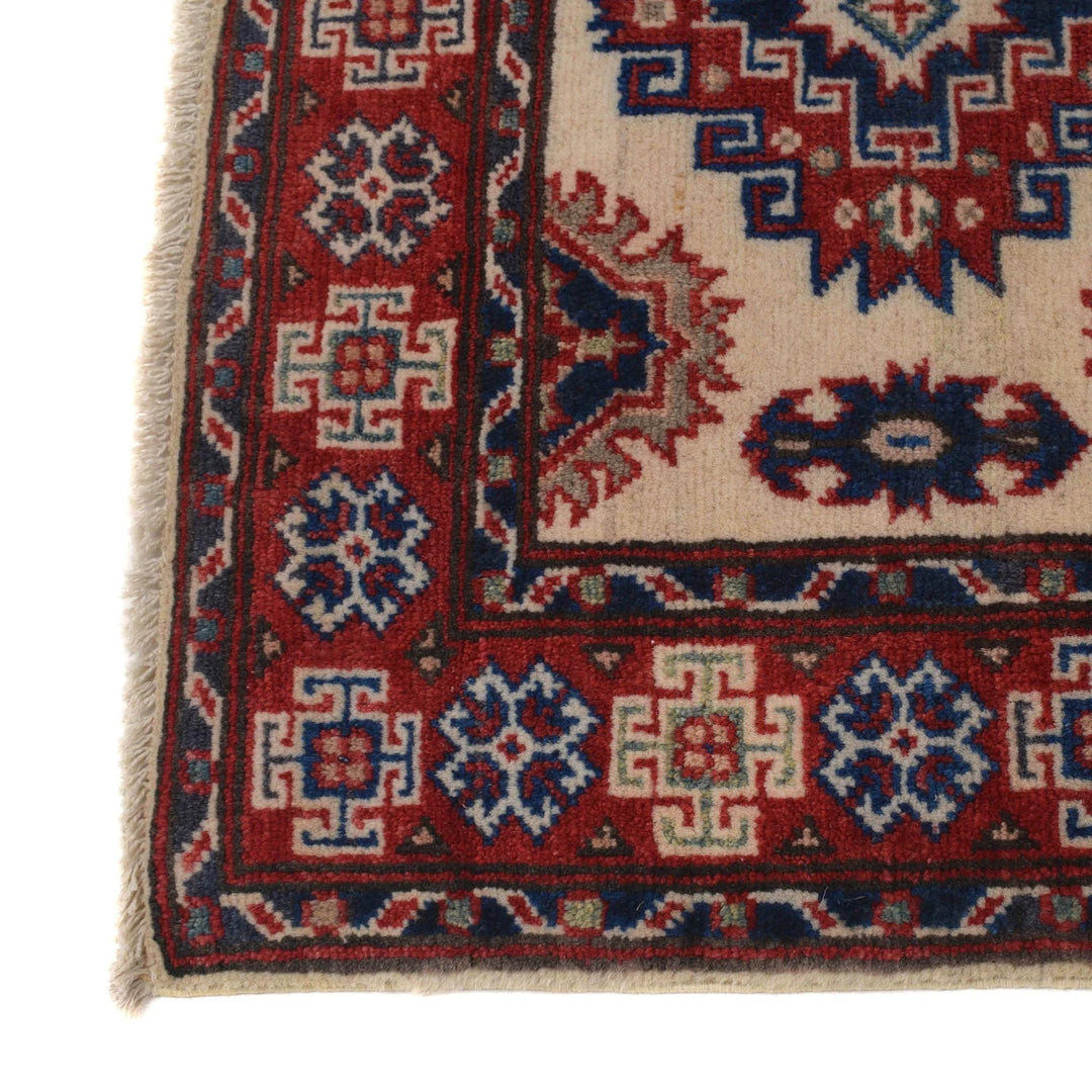 Ivory Afghan Kazak Rug 2' 9" x 4' 1" Hand-Knotted | No. AL36365