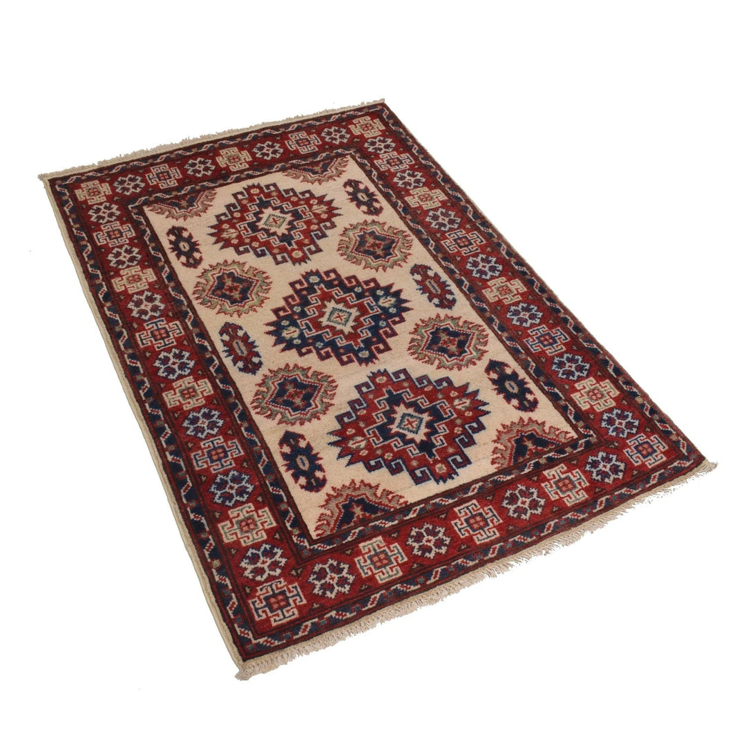 Ivory Afghan Kazak Rug 2' 9" x 4' 1" Hand-Knotted | No. AL36365