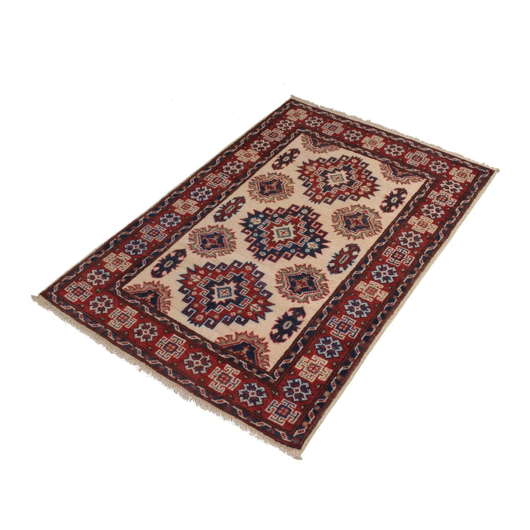 Ivory Afghan Kazak Rug 2' 9" x 4' 1" Hand-Knotted | No. AL36365