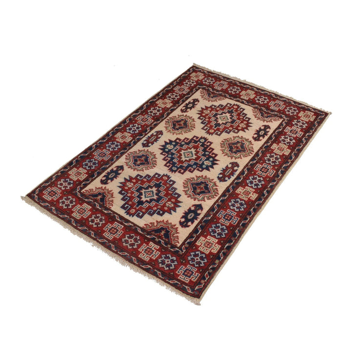 Ivory Afghan Kazak Rug 2' 9" x 4' 1" Hand-Knotted | No. AL36365