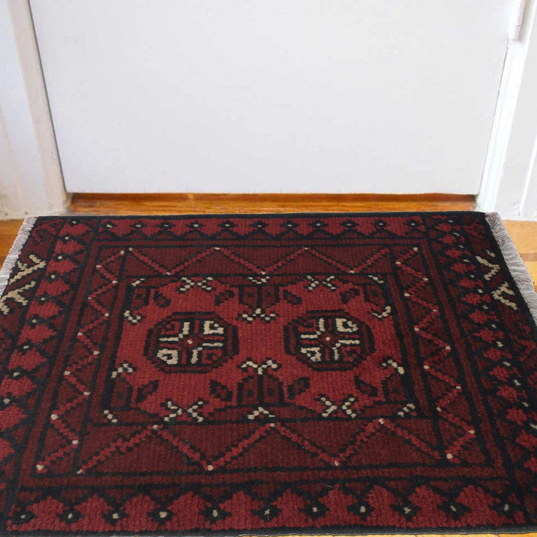 Red Afghan Oriental Rug 1' 8" x 2' 3" Hand-Knotted | No. AL36376