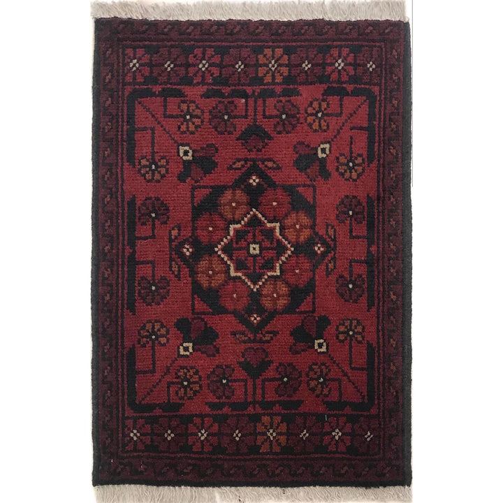 Red Afghan Oriental Doormat 1' 5" x 2' 0" Hand-Knotted | No. AL36388