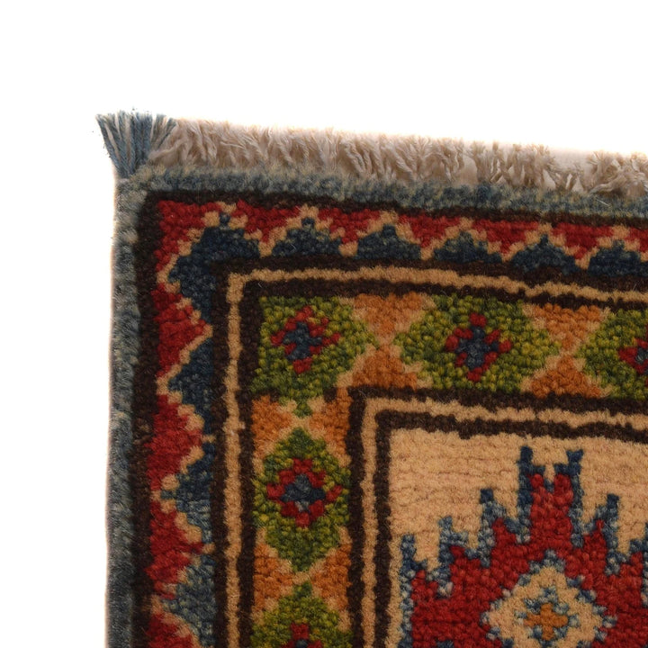 Blue Afghan Kazak Rug 4' 0" x 4' 10" Hand-Knotted | No. AL36396