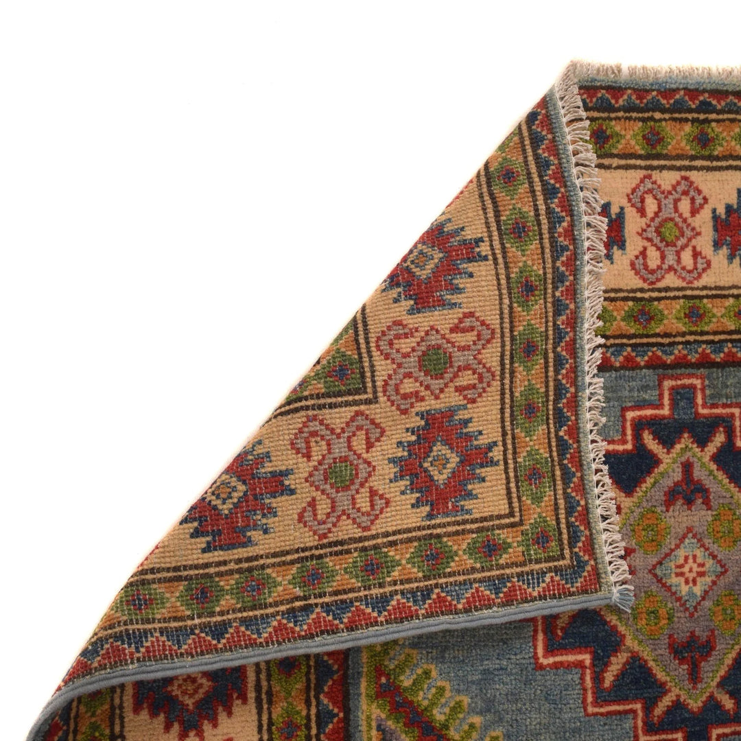 Blue Afghan Kazak Rug 4' 0" x 4' 10" Hand-Knotted | No. AL36396