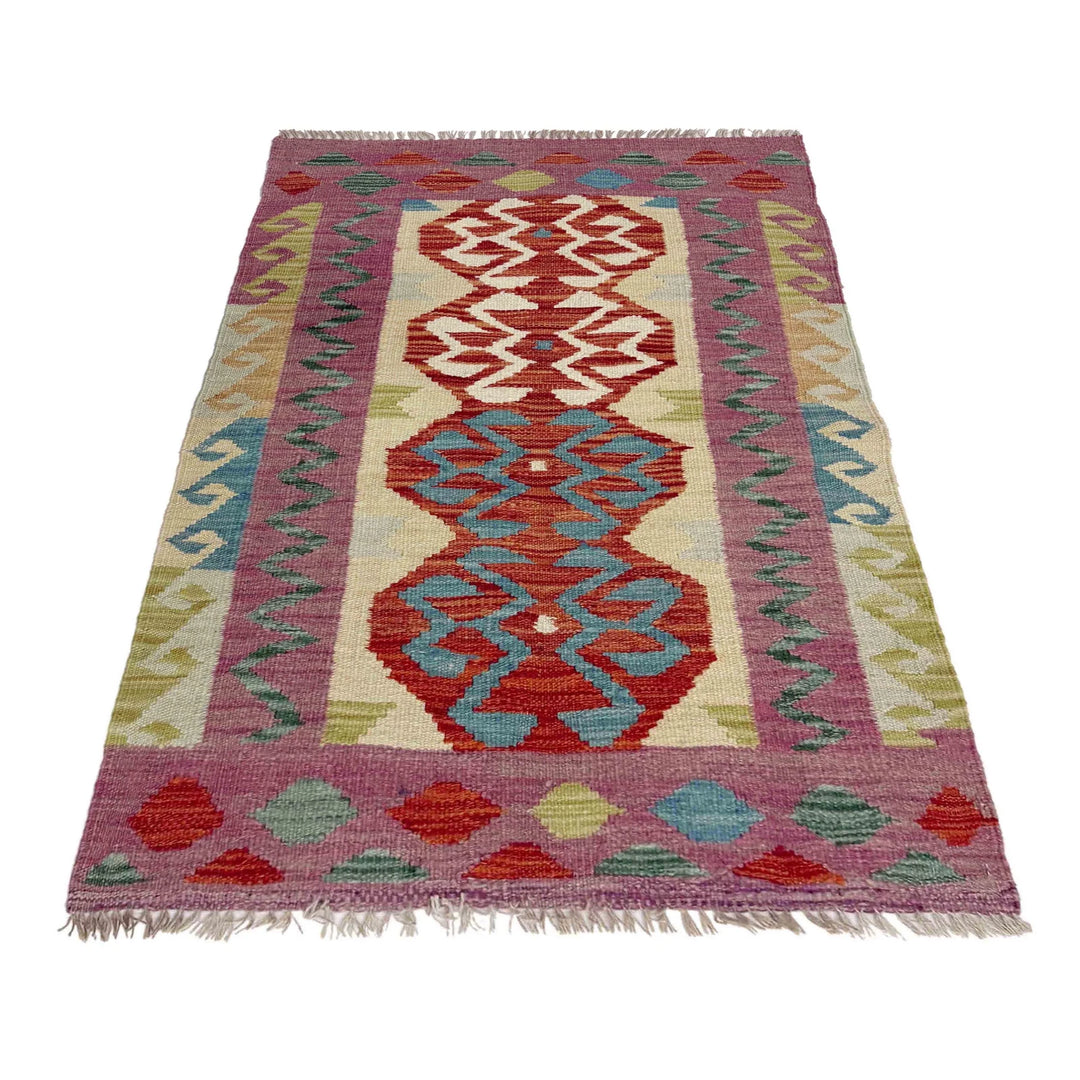 Afghan Vegetable Kilim Rug 2' 8" x 3' 11" Flat-Weave | No. AL364422