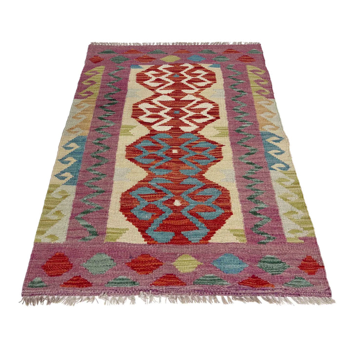 Afghan Vegetable Kilim Rug 2' 8" x 3' 11" Flat-Weave | No. AL364422