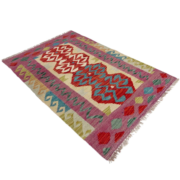 Afghan Vegetable Kilim Rug 2' 8" x 3' 11" Flat-Weave | No. AL364422