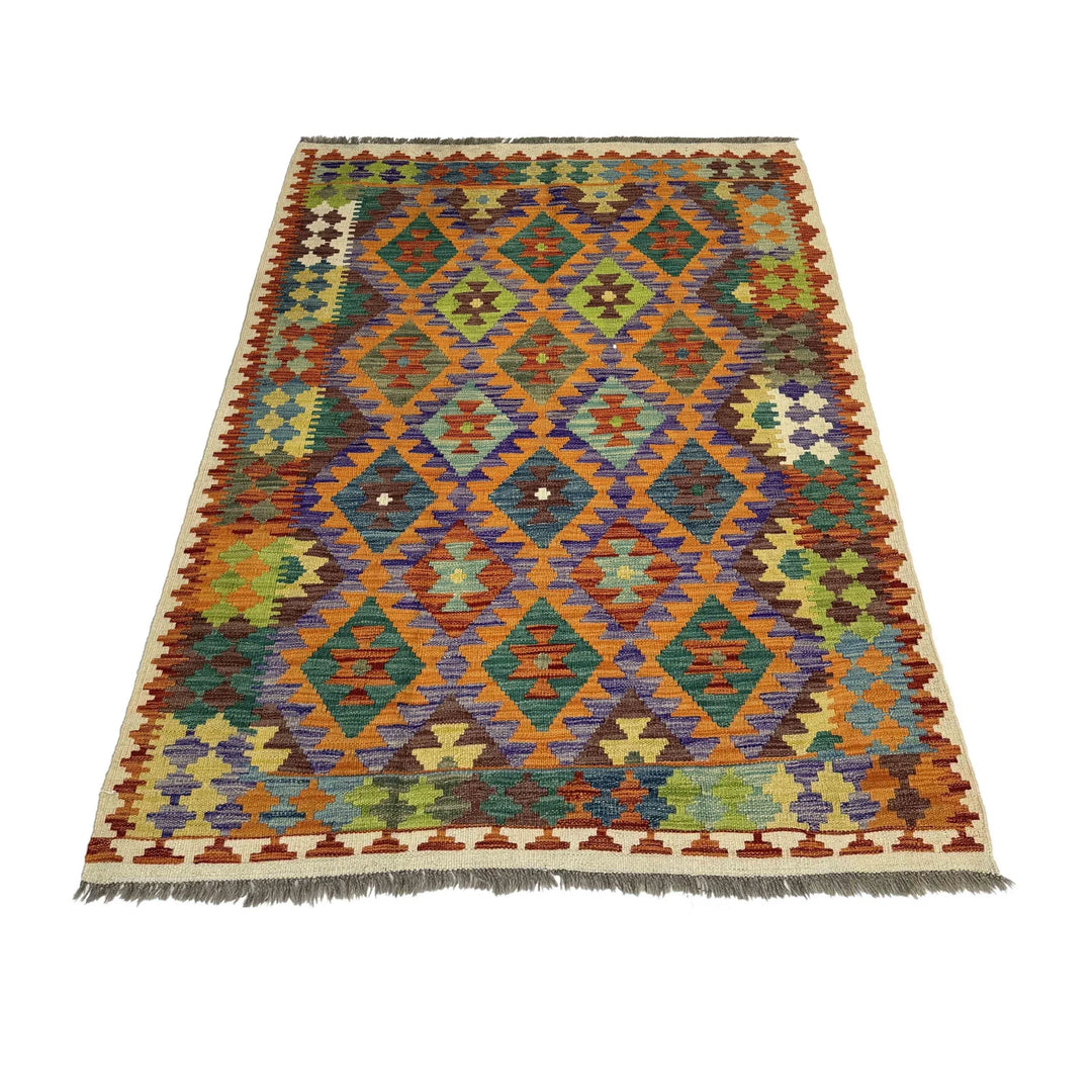 Afghan Vegetable Kilim Rug 4' 2" x 6' 0" Flat-Weave | No. AL364562