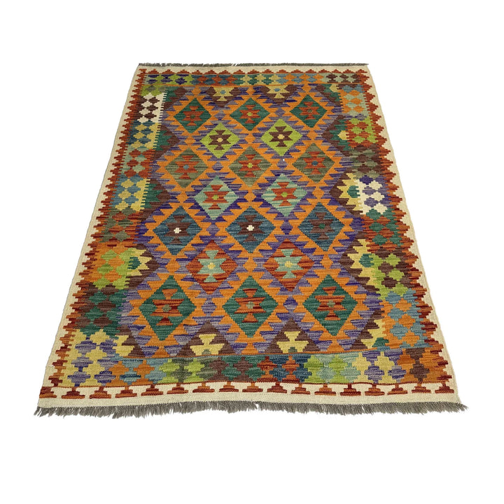 Afghan Vegetable Kilim Rug 4' 2" x 6' 0" Flat-Weave | No. AL364562