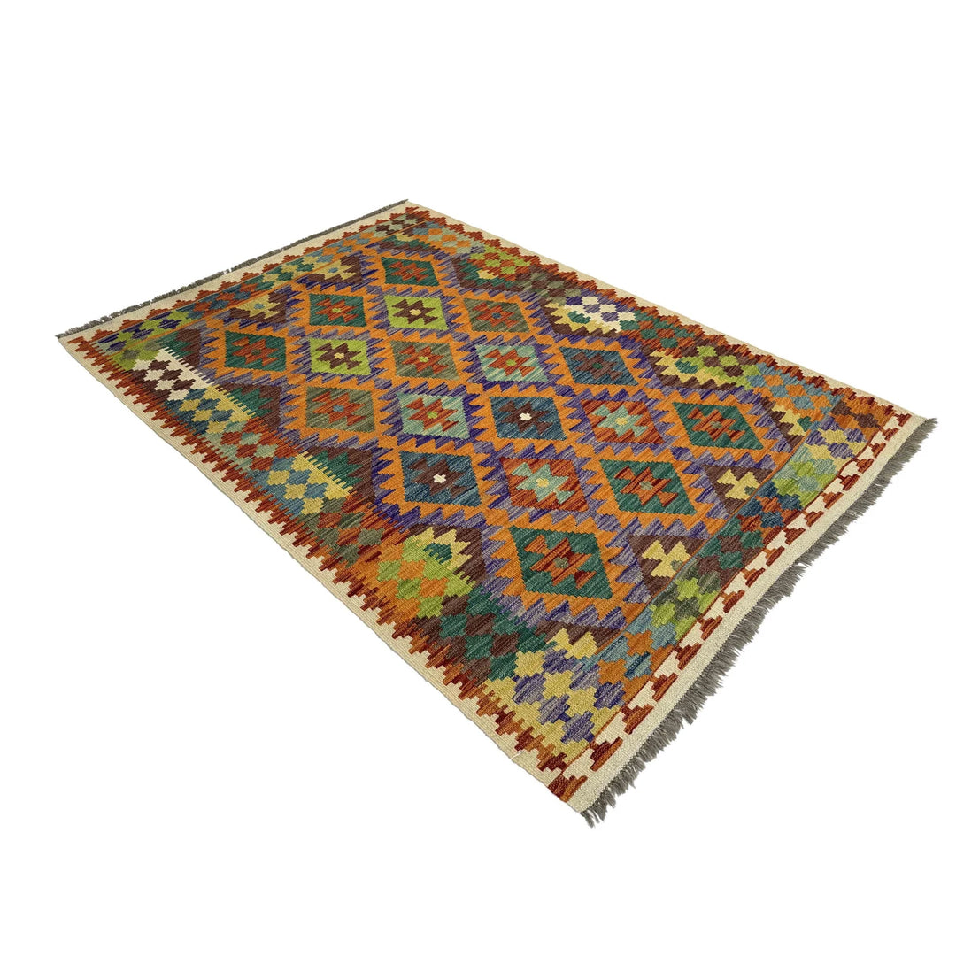 Afghan Vegetable Kilim Rug 4' 2" x 6' 0" Flat-Weave | No. AL364562