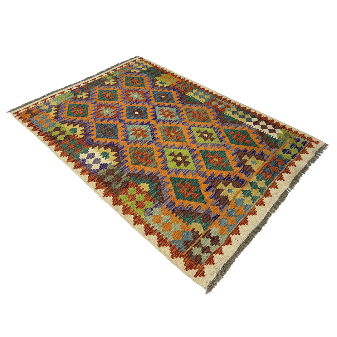 Afghan Vegetable Kilim Rug 4' 2" x 6' 0" Flat-Weave | No. AL364562