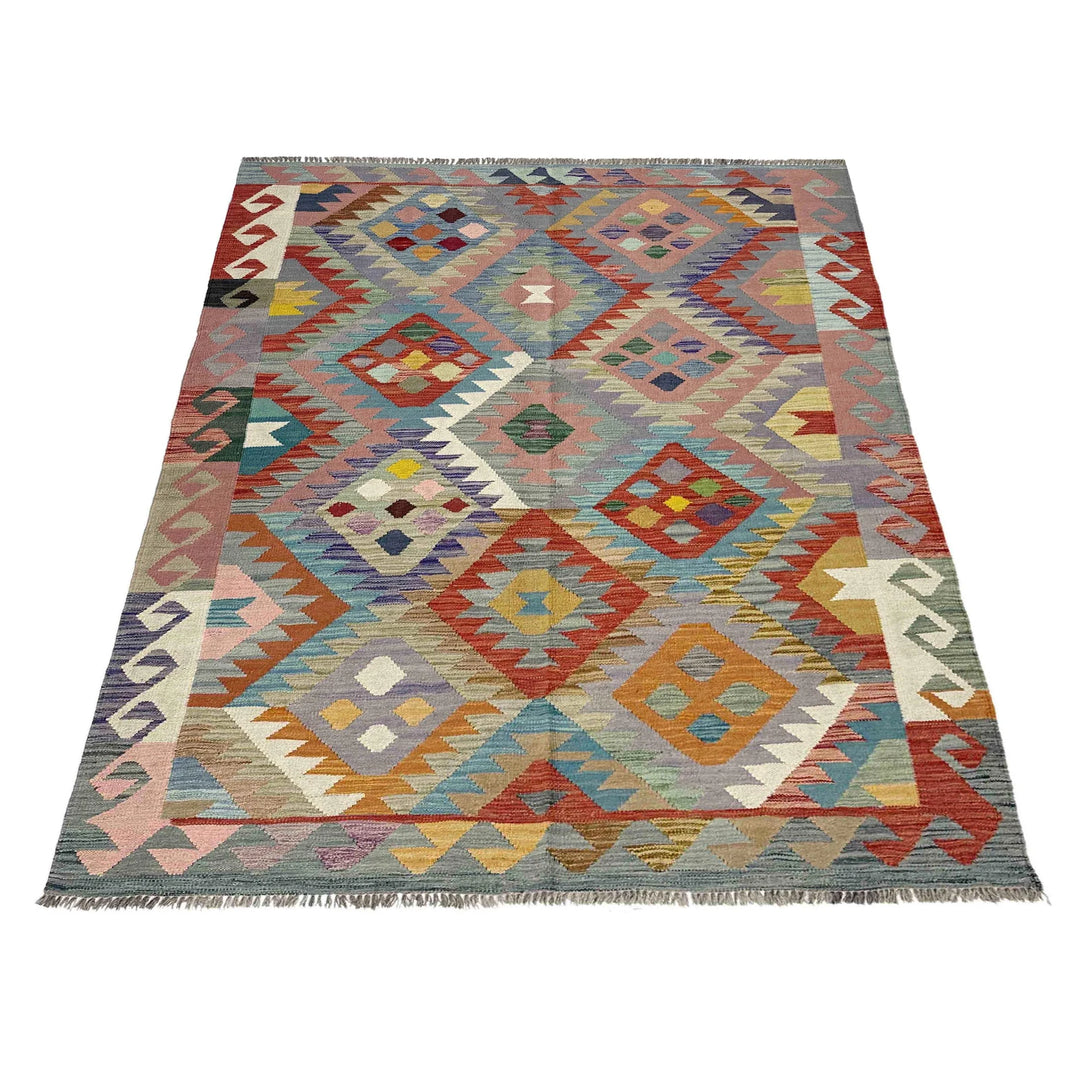 Afghan Vegetable Kilim Rug 4' 11" x 6' 8" Flat-Weave | No. AL364790