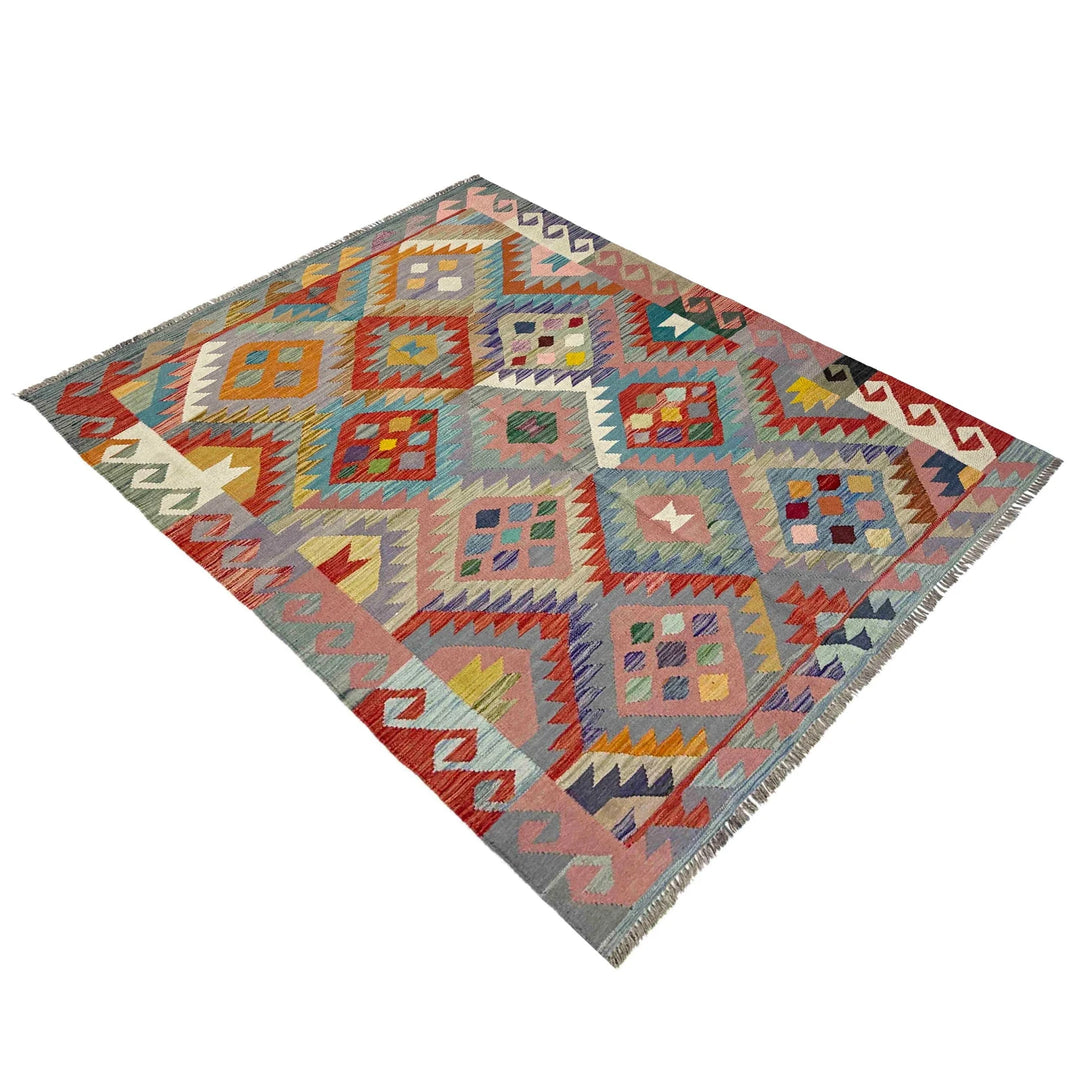 Afghan Vegetable Kilim Rug 4' 11" x 6' 8" Flat-Weave | No. AL364790