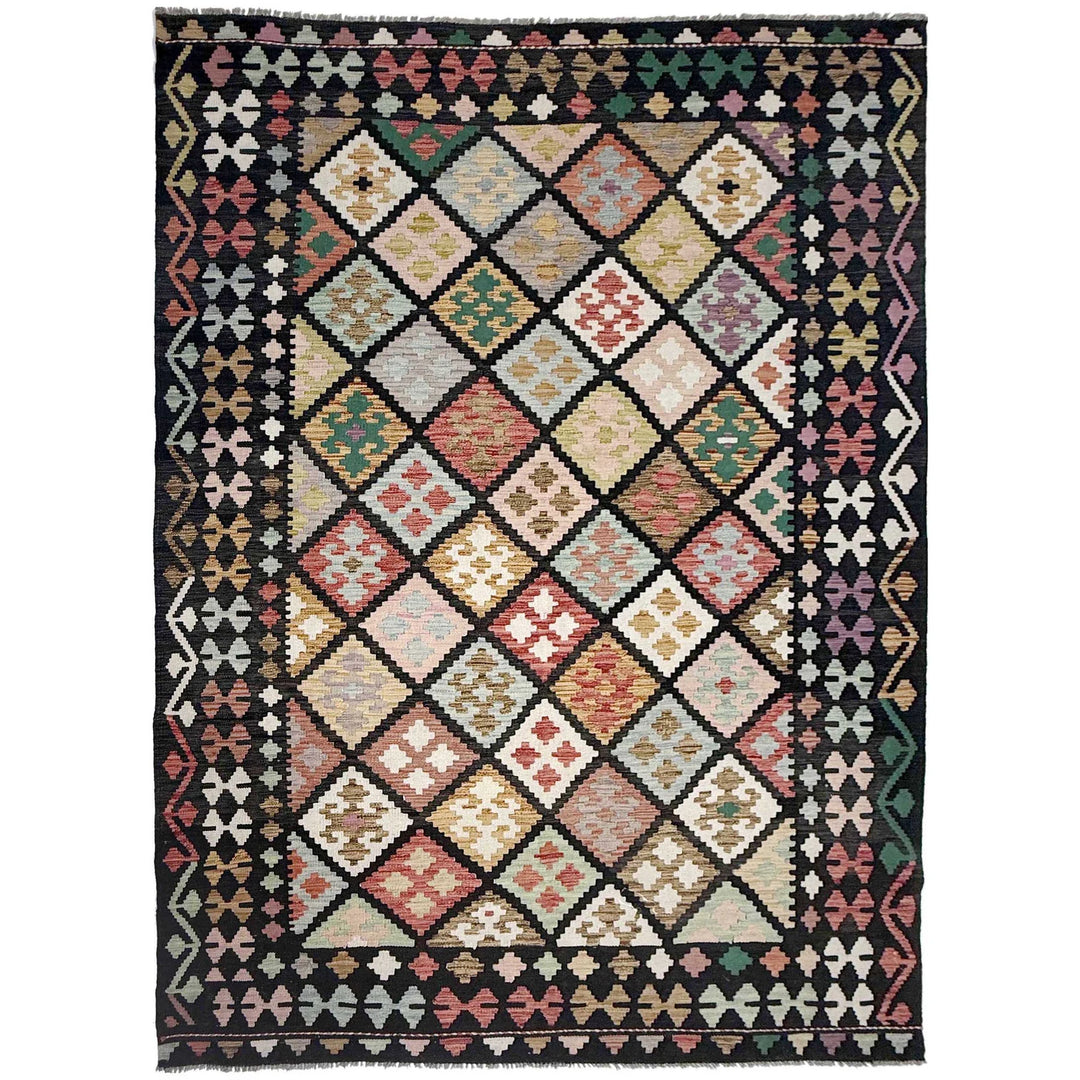 Afghan Kilim Rug 6'7" x 9'8" Flat-Weave | No. AL36484