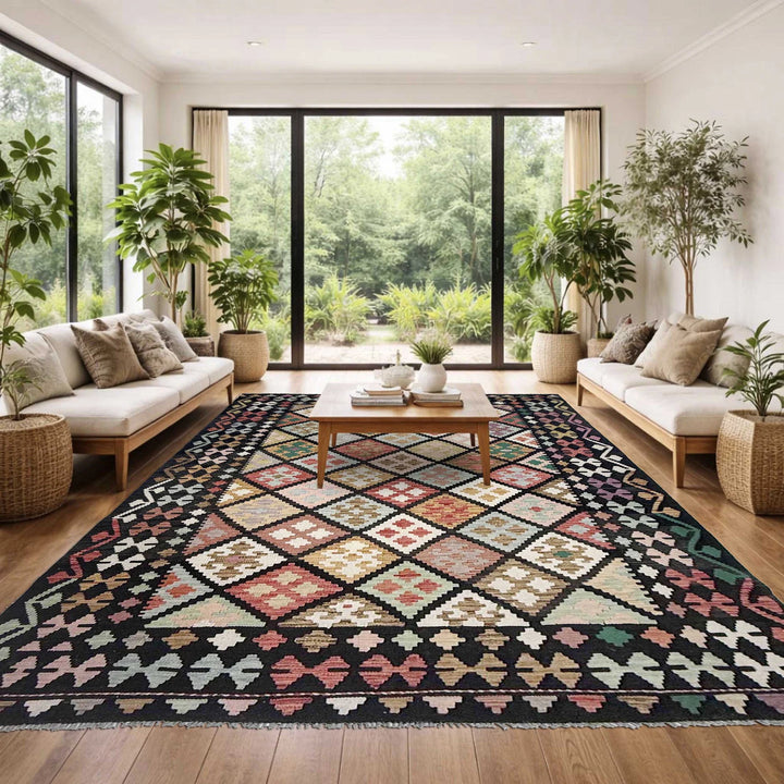 Afghan Kilim Rug 6'7" x 9'8" Flat-Weave | No. AL36484