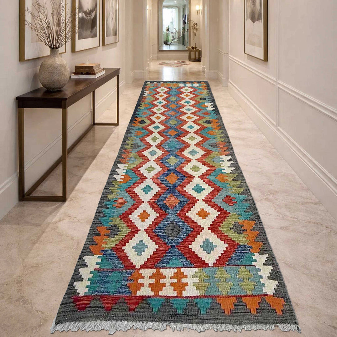 Afghan Vegetable Kilim Rug 2' 7" x 9' 9" Flat-Weave | No. AL365259