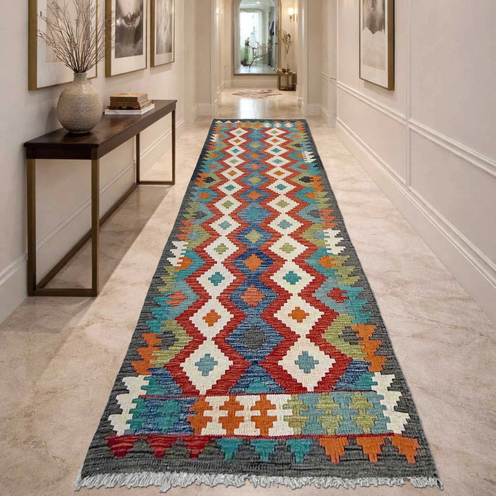 Afghan Vegetable Kilim Rug 2' 7" x 9' 9" Flat-Weave | No. AL365259