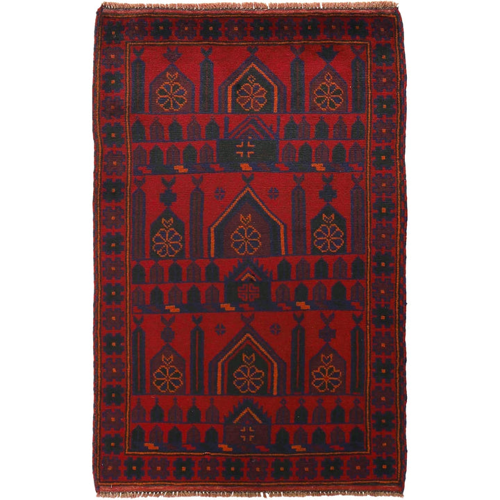 Red Afghan Prayer Rug 3' 0" x 4' 11" Hand-Knotted | No. AL36550