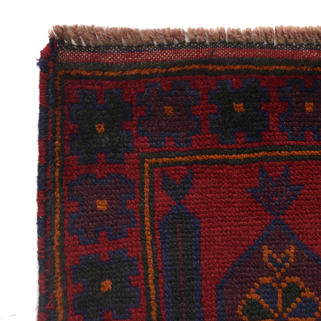 Red Afghan Prayer Rug 3' 0" x 4' 11" Hand-Knotted | No. AL36550