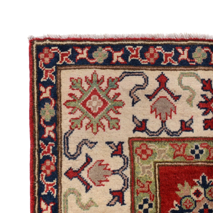 Red Afghan Kazak Rug 4' 11" x 6' 7" Hand-Knotted | No. AL36593