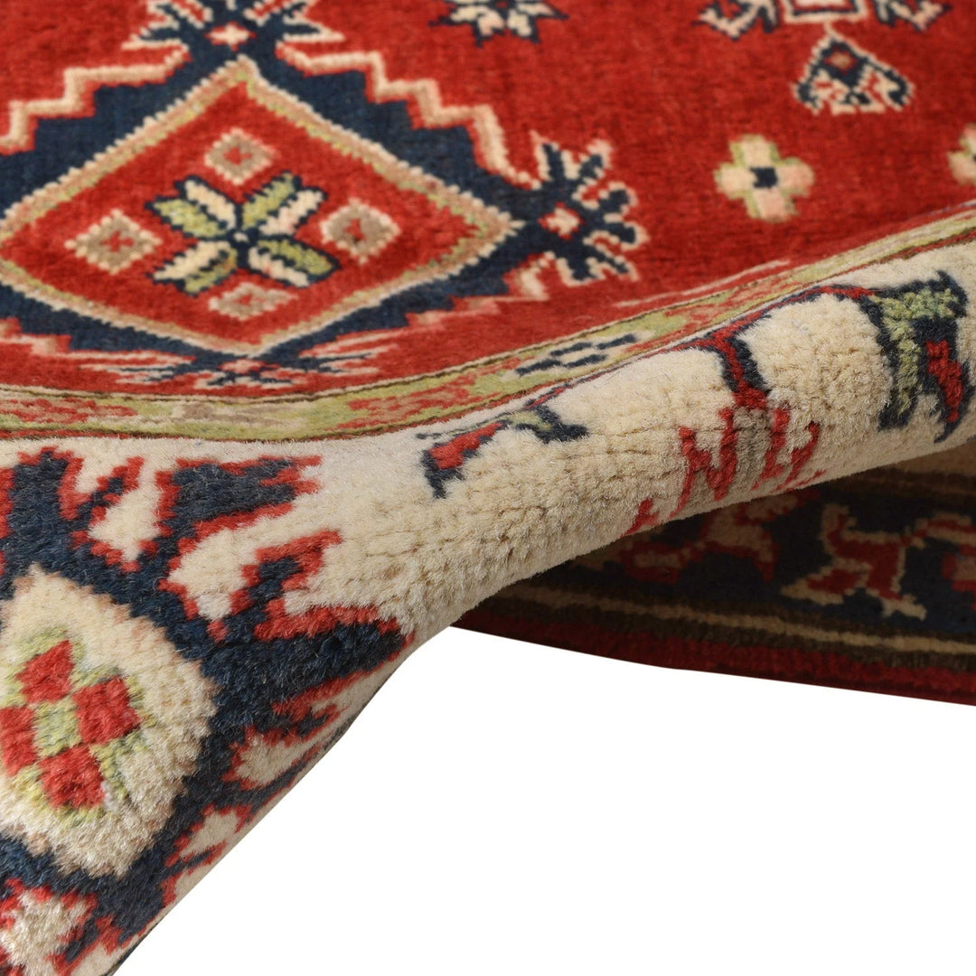 Red Afghan Kazak Rug 4' 11" x 6' 7" Hand-Knotted | No. AL36593