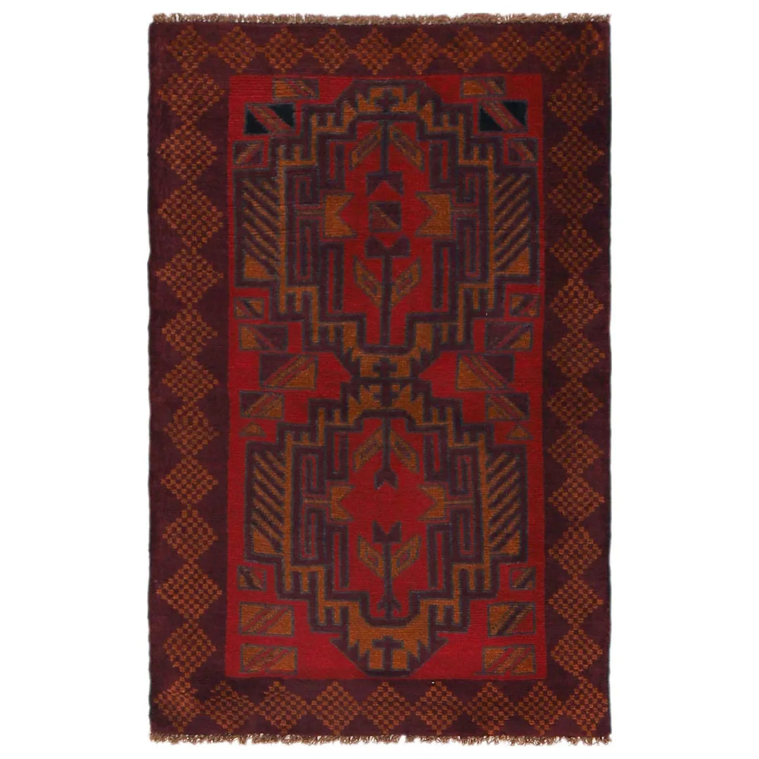 Red Afghan Baluchi Rug 2' 9" x 4' 5" Hand-Knotted | No. AL36602
