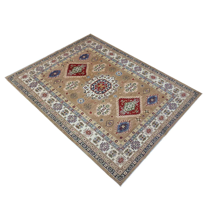 Orange Afghan Kazak Rug 4' 11" x 7' 1" Hand-Knotted | No. AL366236