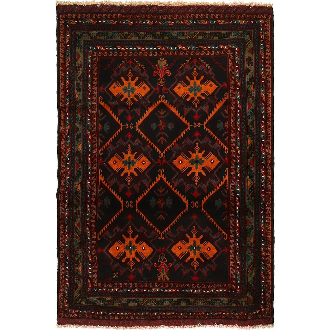 Afghan Baluchi Rug 4' 1" x 5' 9" Hand-Knotted | No. AL36650
