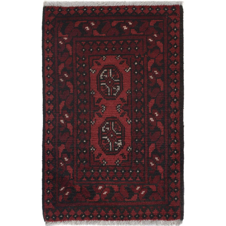 Red Afghan Oriental Doormat 1' 7" x 2' 6" Hand-Knotted | No. AL36666