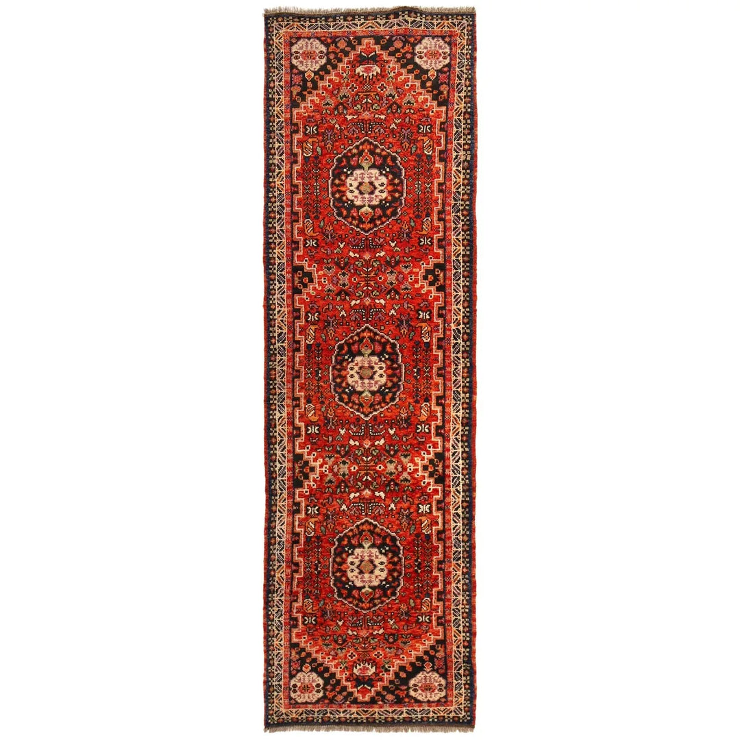 Red Afghan Shirazi Runner 2' 8" x 9' 5" Hand-Knotted | No. AL36678
