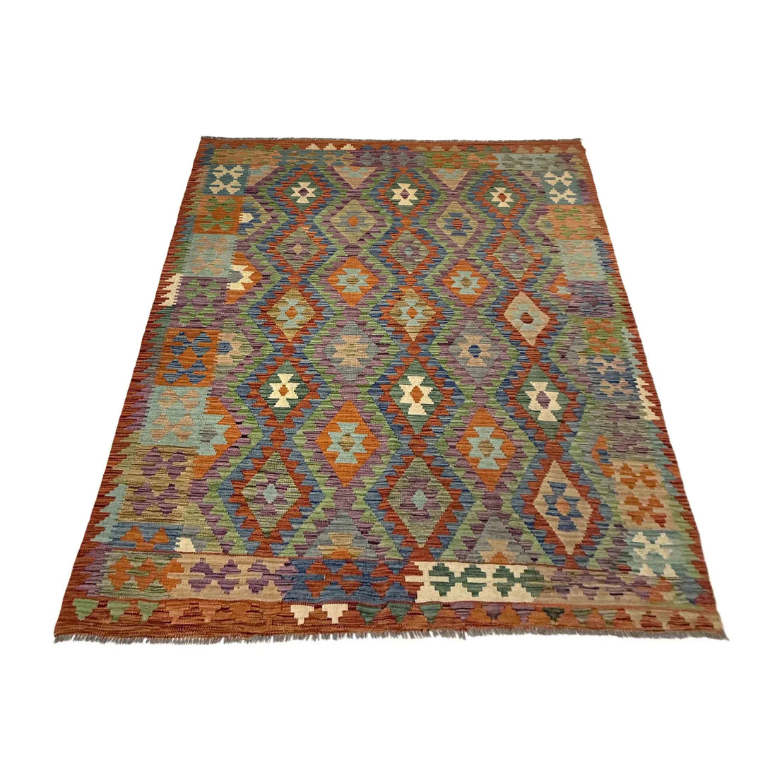 Afghan Vegetable Kilim Rug 5' 9" x 8' 1" Flat-Weave | No. AL367107